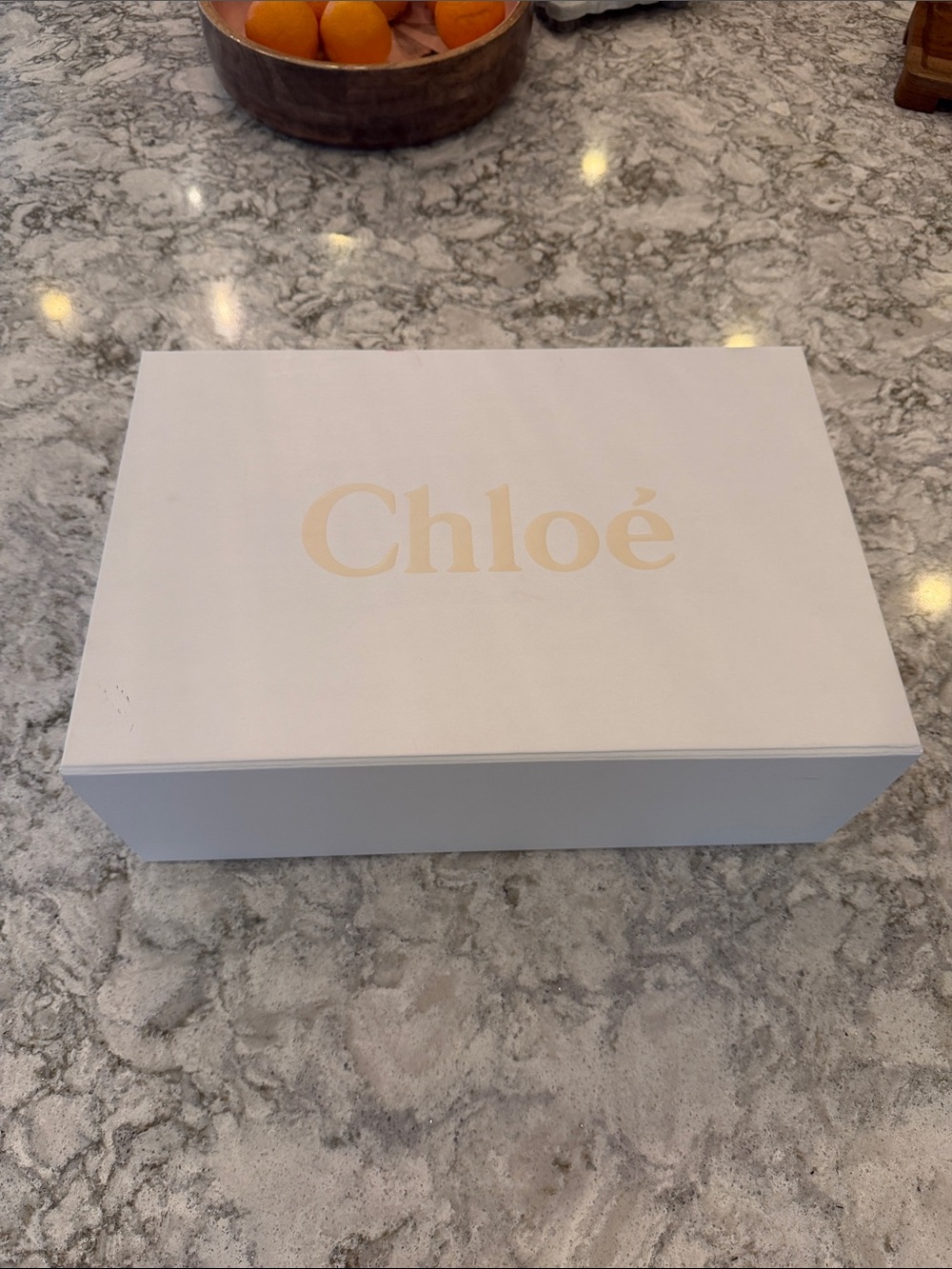 Chloé White and Pale Gold Storage Box W/ Built in Ribbon